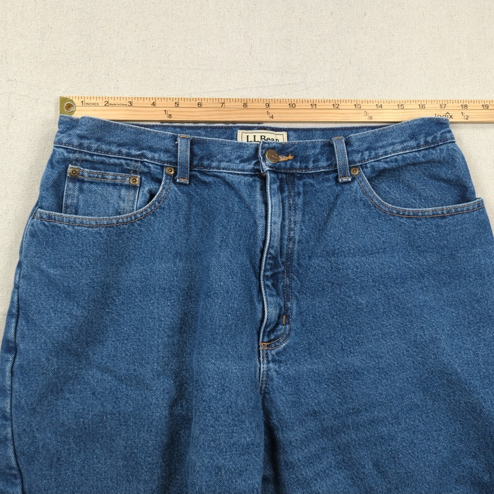 LL Bean Jeans Womens 18 Blue Flannel Lined Denim High Rise Mom - Picture 8 of 16